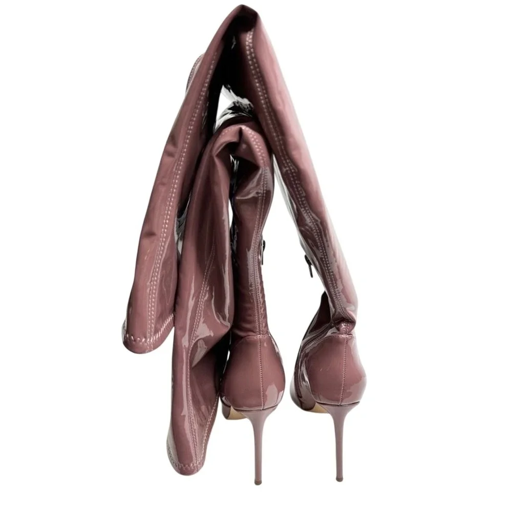 Steve Madden Viktory Mauve Pink Patent Over The Knee Stiletto Boots Size 9.5M